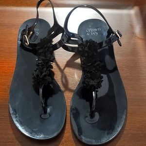 Crown and Ivy Black Thong Jelly Sandals- Size 10